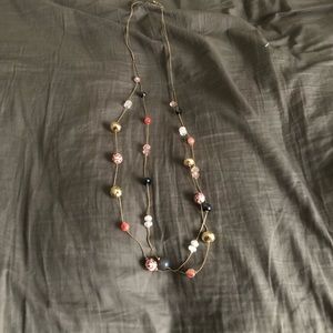 Pink Navy and Gold beaded necklace